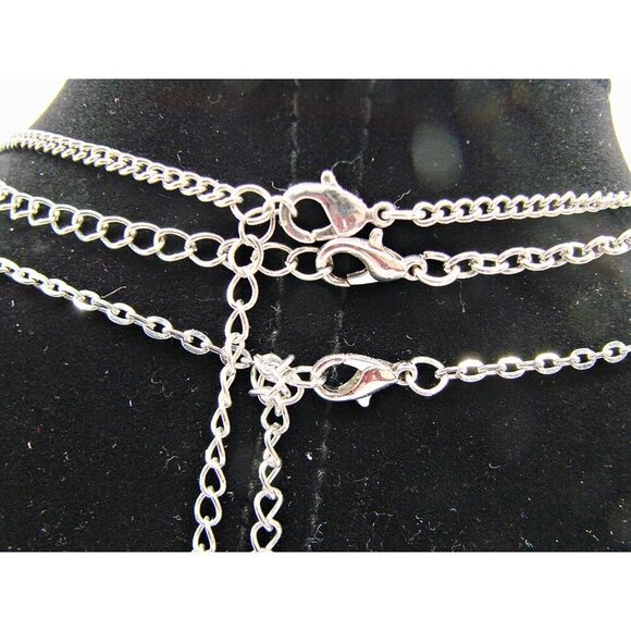 Lot of 3 Rhinestone Necklaces Assorted Sizes Styles Silver Tone Choker Long Med - Picture 2 of 9